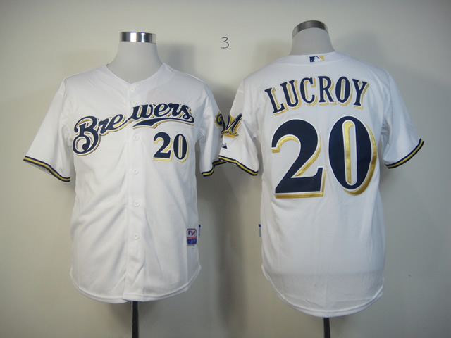 Men Milwaukee Brewers 20 Lucroy White MLB Jerseys